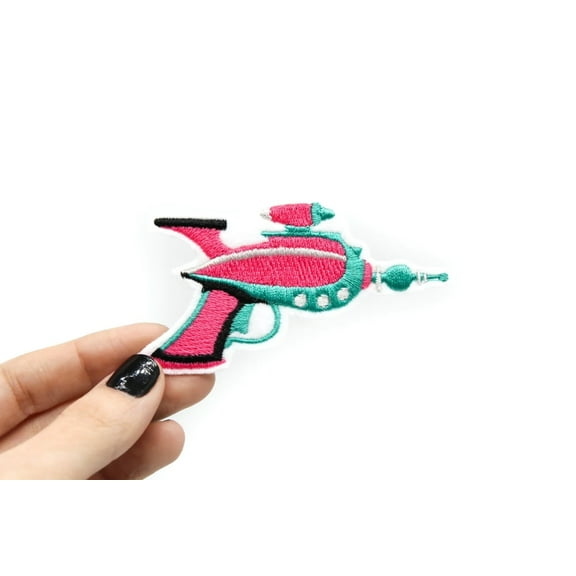 Pink Ray Gun Embroidered Iron On Patch