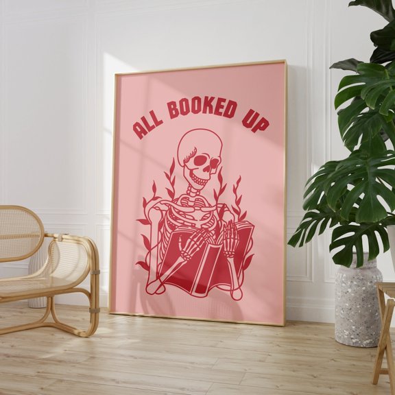 Pink Reading Retro Funky 70s All Booked Up Corner Aesthetic Book Worm, Unframed Paper Poster 11x14in