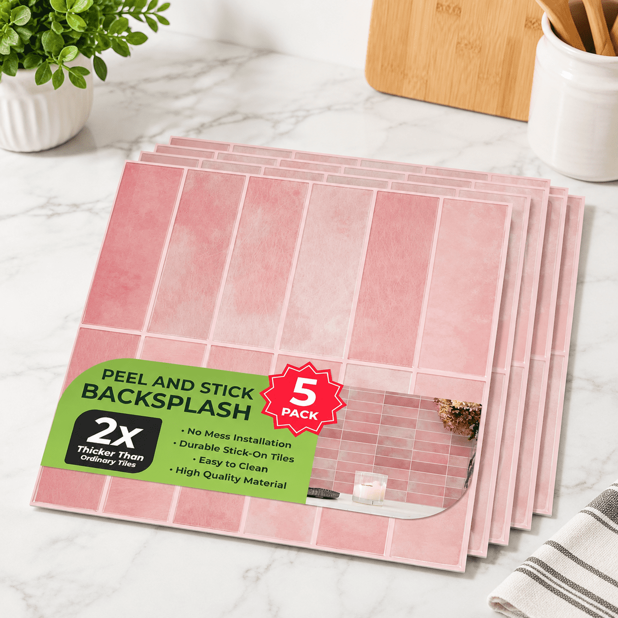 Pink Rectangle Shape Peel and Stick 3D Wall Tiles, 12.05 x 12.05 Inches ...