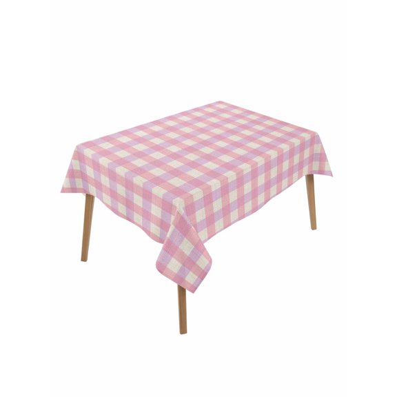 Pink Rectangle Tablecloth, Grid Checkered Plaid Gingham Lattice Trellis Waterproof & StainResistant Tablecloth, Washable Oil-proof Table Cover for Dining/Party/Wedding/Camping/Buffet 60x102 In