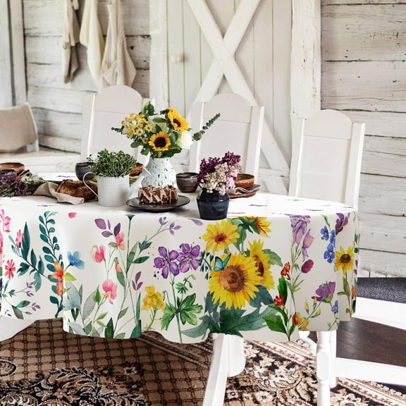 Pink Rectangle Tablecloth, Rose Flower Printed Tablecloth, Spring Summer Waterproof Floral Tablecloth 60x84inch, Suitable for Indoor and Outdoor, Holiday Kitchen Restaurant and Party