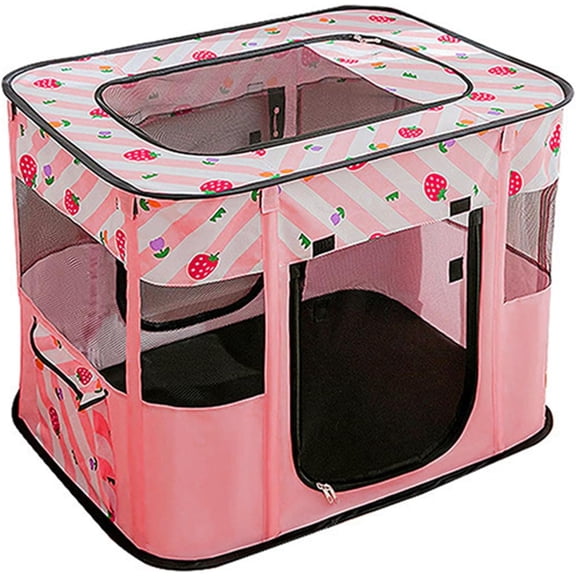 Pink Rectangular Cat & Rabbit Play Pen - Foldable, Portable & Ideal for Indoor, Outdoor & Camping Use - S (27.55*21.65*17.71in)