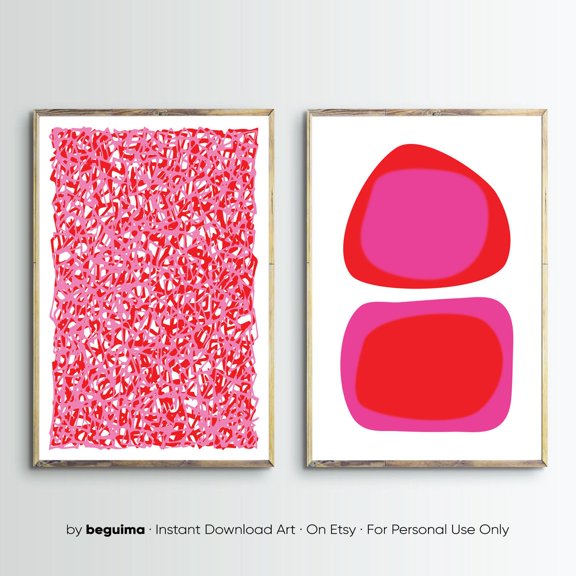 Pink Red Abstract Wall Art Bright Modern Art Home Wall Decor Diptych Living Room Art Set 2 Stretched Canvas 12x18