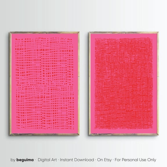 Pink & Red Abstract Wall Art Modern Art Pink Red Wall Decor Contemporary Set 2 Stretched Canvas 16x24