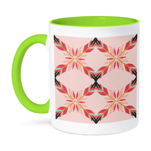 3dRose, Pink, Red, Aqua, Tribal Arrow Diamond Pattern, 11oz Two-Tone Green Mug