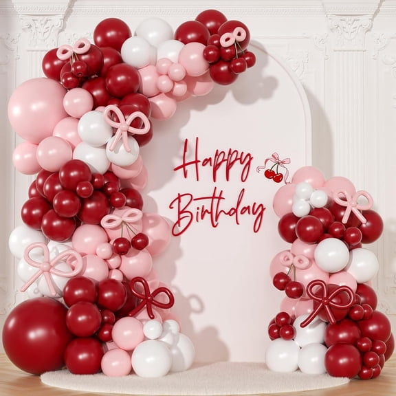 Pink Red Balloon Arch Kit, Cherry Birthday Valentine Decor