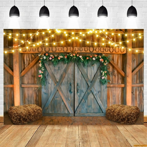 Pink Red Barn Wood Door Backdrop Vintage Western Farmhouse Baby Shower Birthday Party Photography Background r Photo Studio