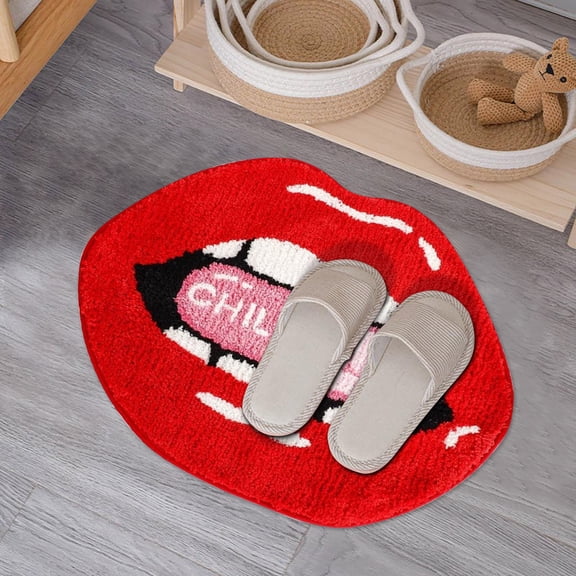 Pink Red Bathroom Rugs, Cute Lips Bath Mat Non Slip Lips Shaped Absorbent Bathtub Rug Bathroom Plush Shower Rugs