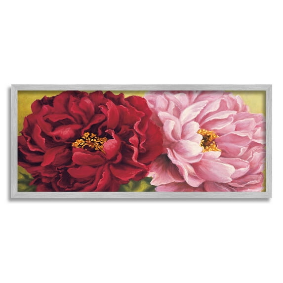 Pink Red Dahlia Flower Duo Botanical & Floral Painting Gray Framed Art Print Wall Art