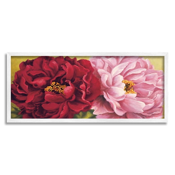 Pink Red Dahlia Flower Duo Botanical & Floral Painting White Framed Art Print Wall Art