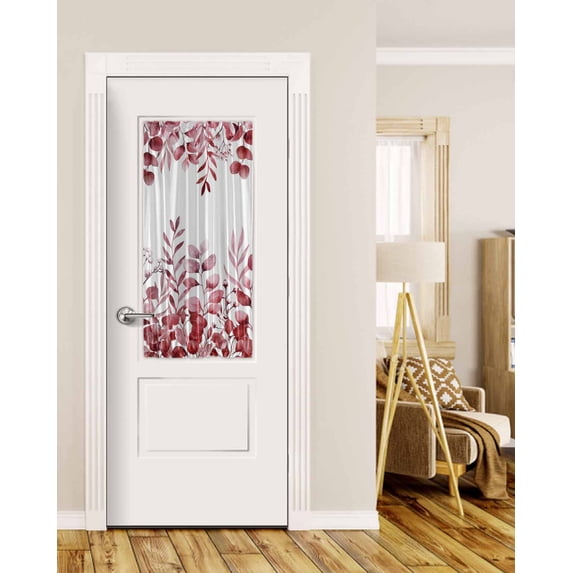 Pink Red Eucalyptus Leaves Blackout Curtains, French Door Curtains for Door Window, Watercolor Spring Summer Botanical Privacy Drapery for Patio/Sidelight Doors, 1 Panel with Tieback, 25 x 40 Inches