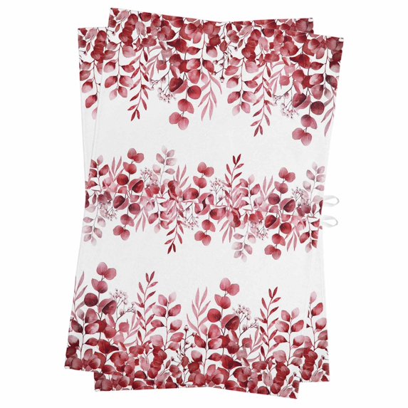 Pink Red Eucalyptus Leaves Kitchen Towels Set of 2, Water Absorbent Dish Towel, Watercolor Spring Summer Botanical Decorative Hand Towels - Quick Drying Cloth for Cooking Baking, 18x28 Inch
