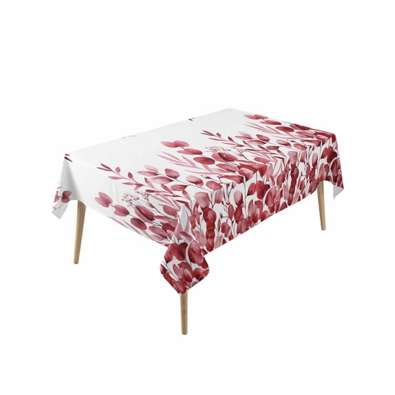 Pink Red Eucalyptus Leaves Table Cloth, Waterproof Tablecloth for Rectangle Tables, Watercolor Spring Summer Botanical Reusable Washable Fabric Table Cover for Restaurant Kitchen Dining 60"x120"