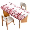 thumbnail image 1 of Pink Red Eucalyptus Leaves Table Cloths for 6 Foot Rectangle Tables, Watercolor Spring Summer Botanical Patio Waterproof Elastic Fitted Tablecloths, Washable Rectangular Table Cover for Camping, 1 of 8