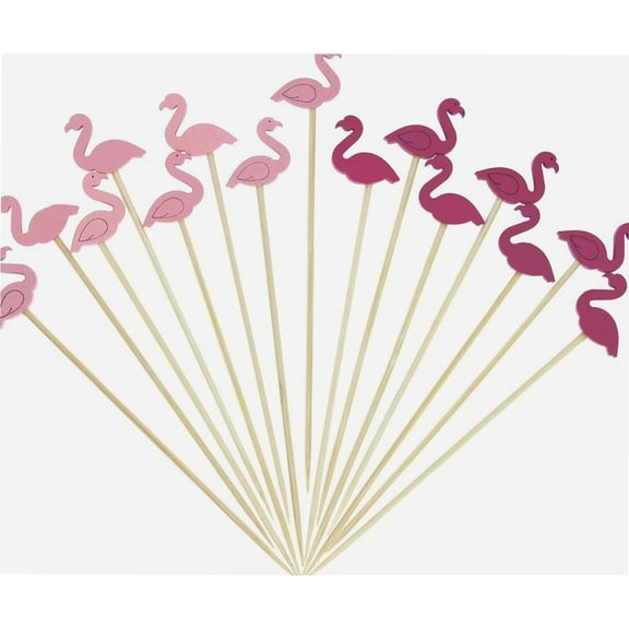 Pink Red Flamingo Cocktail Picks 4.7 Inch Long Bamboo Fancy Toothpicks for Appetizers Drinks Fruits Hawaiian Party Food Garnish Skewer Sticks 100 Counts- MSL175