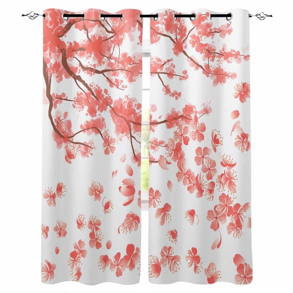 Pink Red Flower Blackout Curtains 54 Inch Length 2 Panels Set for Living Room Bedroom, Modern Watercolor Minimalist Floral Room Darkening Window Curtains Thermal Insulated Black Out Curtain 52"x54"