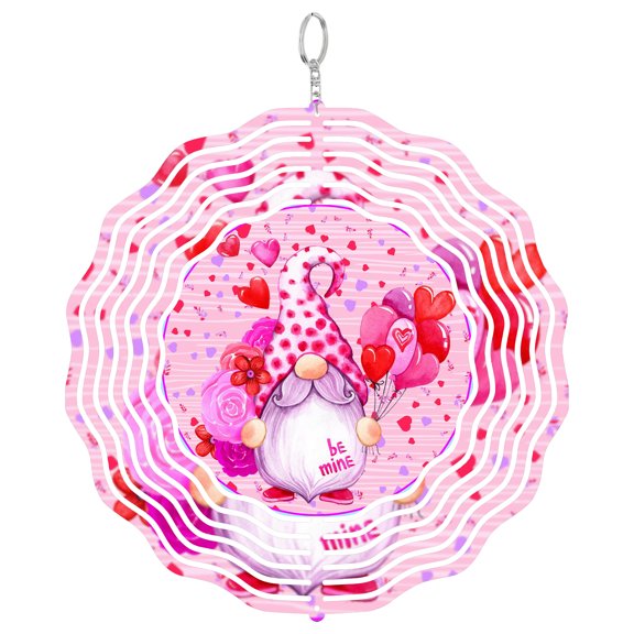Pink Red Gnome Balloon 3D Wind Spinner Stainless Steel Kinetic Art Be Mine Gift Round