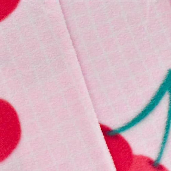 Pink/Red/Green Cherry Grid Printed Fleece, Fabric By the Yard