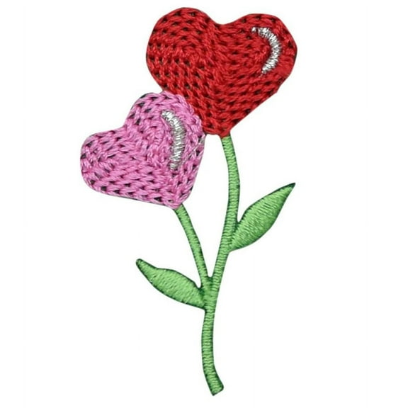 Pink/Red Heart Flowers - Iron on Applique/Embroidered Patch
