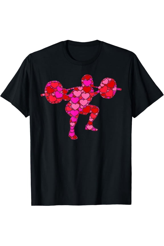 Pink Red Heart Valentines Day Gift For Weight lifter Gym T-Shirt