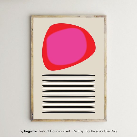 Pink Red Line Abstract Poster, Unframed Paper Poster 8x10in