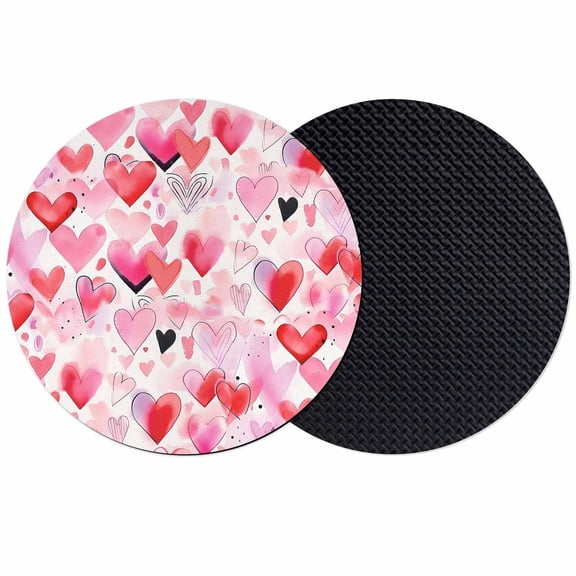 Pink Red Love Heart Valentines Coasters Set of 2, Watercolor Love Heart Absorbent Coasters for Drinks, Coaster for Bar Office Dining Coffee Table Accessories Decor, Non Slip Round Desk Coaster
