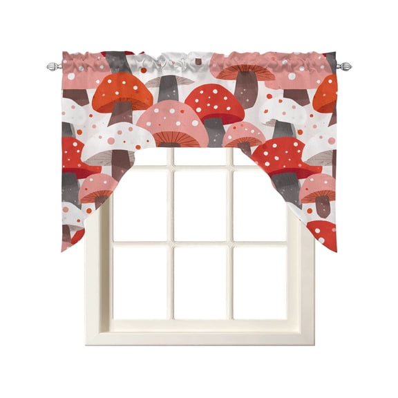 Pink Red Mushroom Swag Curtains for Kitchen Fall Botanical Polka Dots Valances for Windows Rod Pocket Small Window Treatment Short Topper for Cafe Bedroom Bathroom Living Room Decor 56x36 Inch