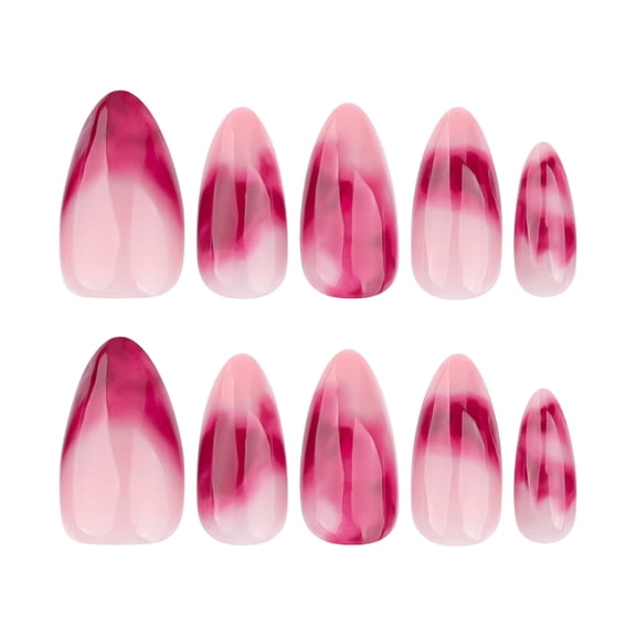 Pink Red Ombre Gradient Press on Nails, Medium Almond Glossy Finish False Nails, 24 Count