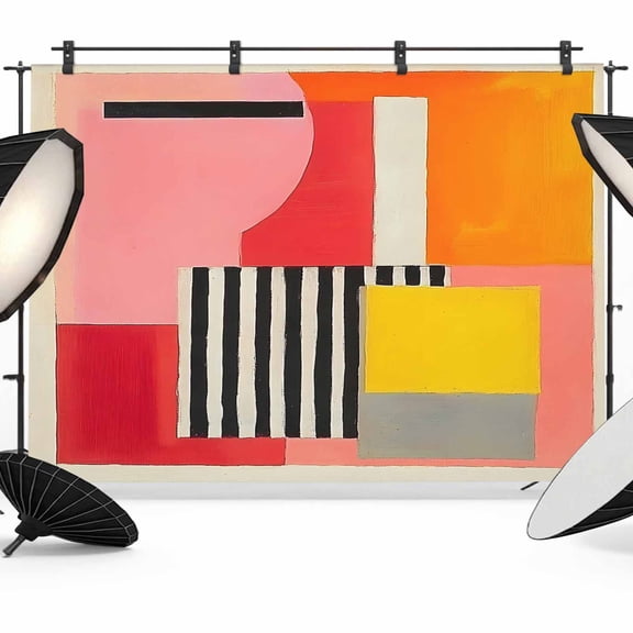Pink Red Orange Backdrop for Photoshoot,Photography Photo Studio Background Wall Backdrop,Modern Abstract Oil Painted Geometric Back Drop Banner Panel for Portraits Wedding Live Streaming 12x8Ft