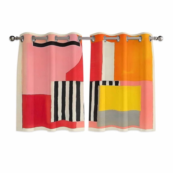 Pink Red Orange Kitchen Curtains Short 54 Inch Length, Modern Abstract Oil Painted Geometric Grommet Top Bedroom Living Room Curtains, Light Filtering Cafe Curtain Drapes 2 Panels Set 84''x54''