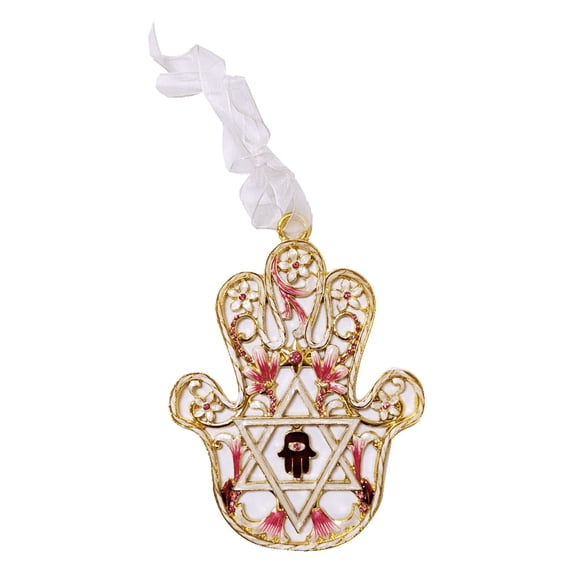 Pink & Red Ornament Hamsa & Star Design Hand Painted Enamel