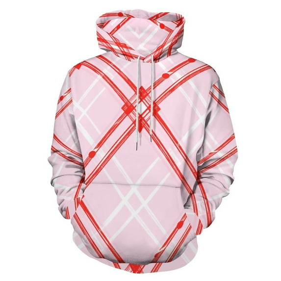 Pink Red Plaid Pattern Background Men's Women Vintage 3D Hooded Sweatshirt - All-Season Loose Fit Streetwear