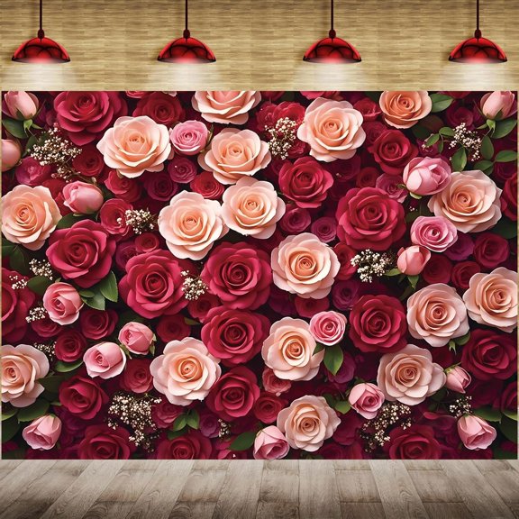 7x5FT Pink Red Rose Wall Backdrop Spring Party Tea Party Flowers ...