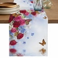 thumbnail image 1 of Pink Red Roses Cotton Linen Table Runner for Dining Kitchen, Spring Floral Butterflies Abstract Art Wedding Outdoor Party Tablerunners, Dresser Scarf Coffee Tablecloth Runners 13x120 Inches, 1 of 9