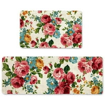 Pink Red Roses Floral Kitchen Mats for Floor Set of 2 Kitchen Rugs and Mats Non Skid Washable Kitchen Floor Mat
