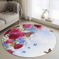 thumbnail image 1 of Pink Red Roses Round Area Rug 3.3Ft Washable Circle Rugs for Dining Room Table, Spring Floral Butterflies Abstract Art Non-Slip Carpet Floor Mats Indoor Outdoor Carpet Runner Aesthetic Home Decor, 1 of 8