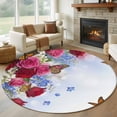 thumbnail image 1 of Pink Red Roses Round Area Rug 8Ft Washable Large Circle Rugs for Living Room Dorm, Spring Floral Butterflies Abstract Art Non-Slip Carpet Floor Mats Indoor Outdoor Carpet Runner Aesthetic Home Decor, 1 of 8