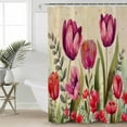 thumbnail image 1 of Pink Red Spring Floral Waterproof Fabric Shower Curtain, Summer Botanical Tulip Vintage Shower Curtain for Bathroom Curtains Bathtubs Hotel Washable Shower Curtains with 12 Hooks Long 72x78in, 1 of 6