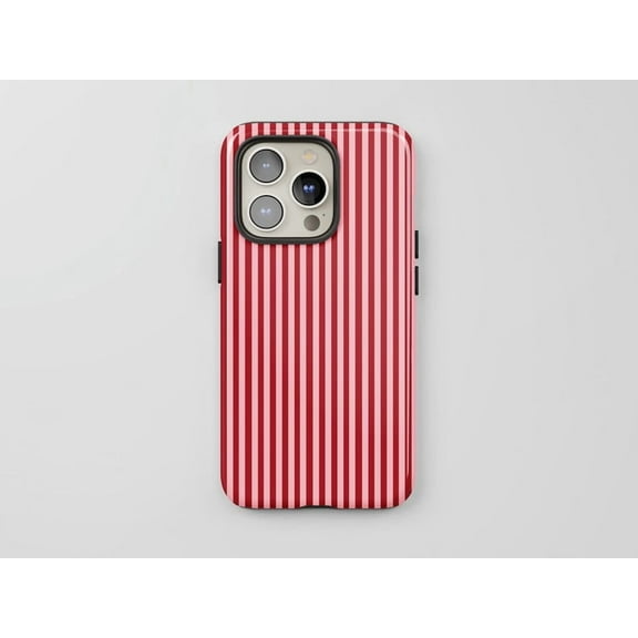 Pink & Red Striped Tough Phone Case – Modern Minimalist Vibrant Aesthetic, Cute Gift Cover for iPhone 16/15/14 Pro Max, Samsung Galaxy S25/S24/S25