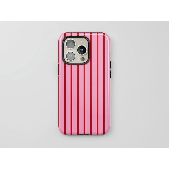Pink & Red Striped Tough Phone Case – Retro Vertical Stripe, Bold Vibrant Gift Cover for iPhone 17/16/15/14 Pro Max, Samsung Galaxy S25/S24/S23