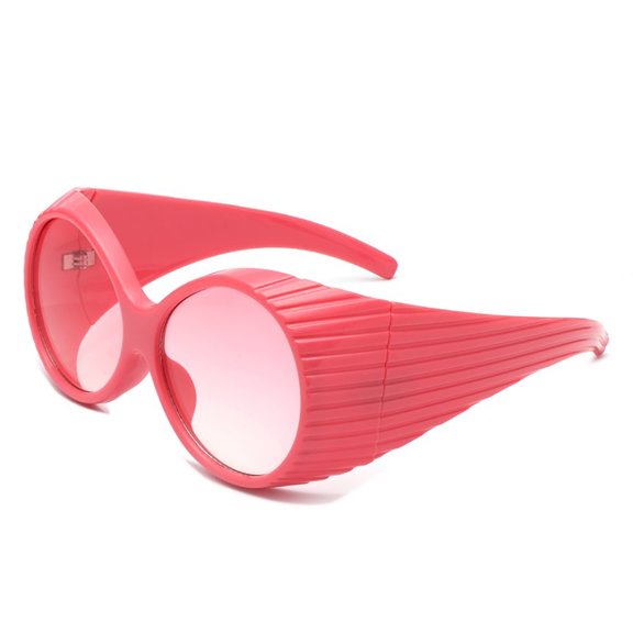 Pink-Red Textured Frame Sunglasses - Pink Lens UV Protection Cute Trendy Daily Eyewear