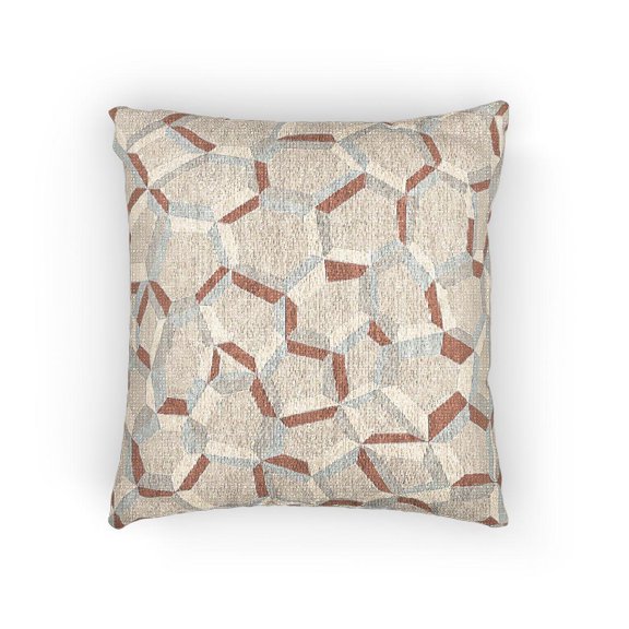Pink, Red and White Irregular Polygon Mosaic Decorative Woven Pillow, Geometric Style