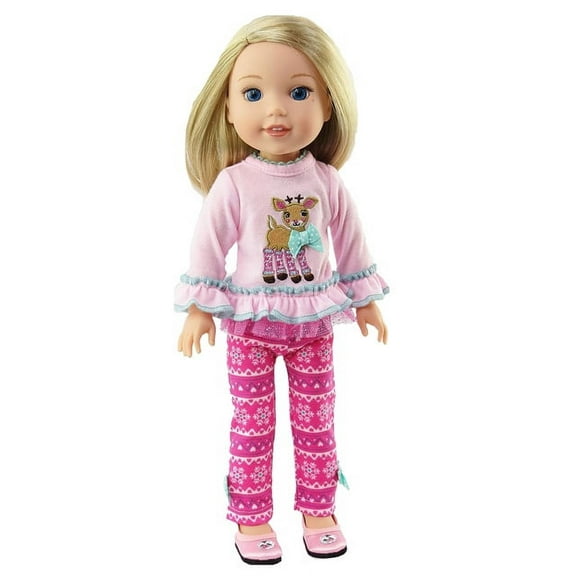 Pink Reindeer Pant Set For 14 Inch Dolls