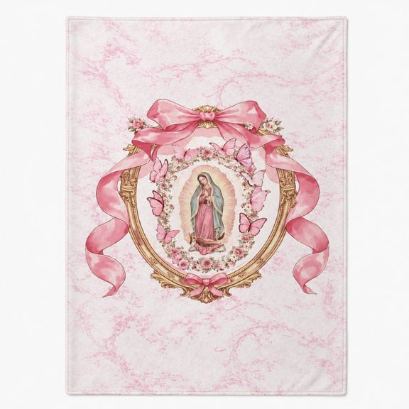 Pink Religious Fleece Blanket, Soft 280 GSM Polyester Throw