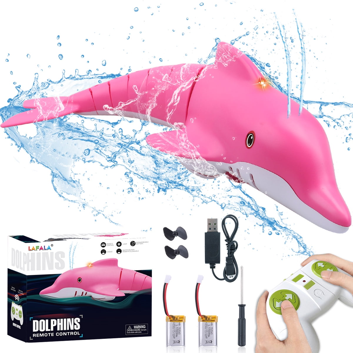LAFALA Remote Control Dolphin Toy 2.4G High Simulation Dolphin RC Boat Gift for Kids (Pink)