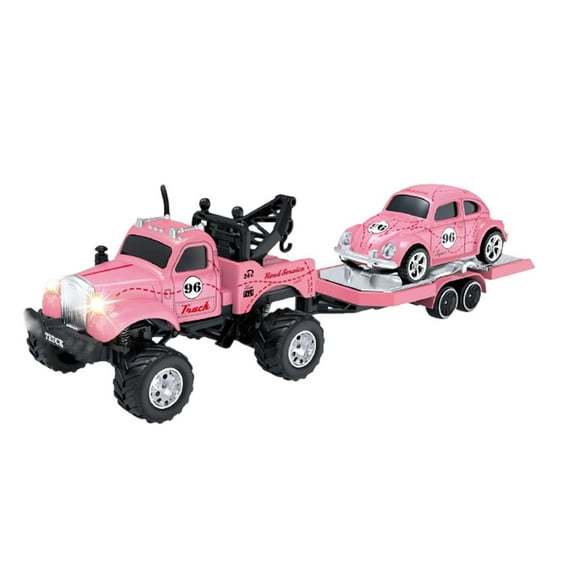 Pink Remote Control Off-Road Maintenance Truck with Detachable Trailer, 4WD Electric Utility Vehicle, All-Terrain RC Car, Radio Controlled Hobby Model for Outdoor Fun