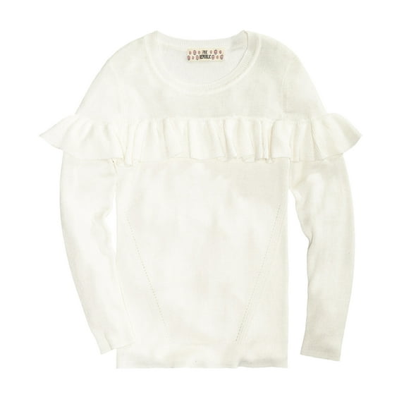 Pink Republic Girls Crew Neck Ruffle Sweater (Small, Ivory)