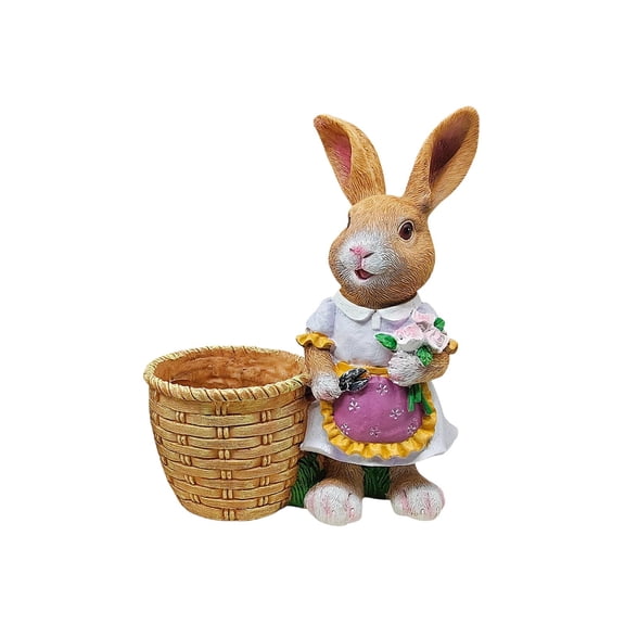 Pink Resin Rabbit Planter With Flower Pot Easter Garden Decoration For Patio Balcony Window Sill Micro Bonsai 9.8X8.3X4.3 Inch Spring Home Accent