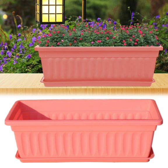 Pink Resin Rectangular Window Planter, Long Flower Box A Rectangular Plastic Flower Pot, Vegetables, Crack-Resistant, Thickened Edge, Ideal for Indoor/Outdoor Gardening