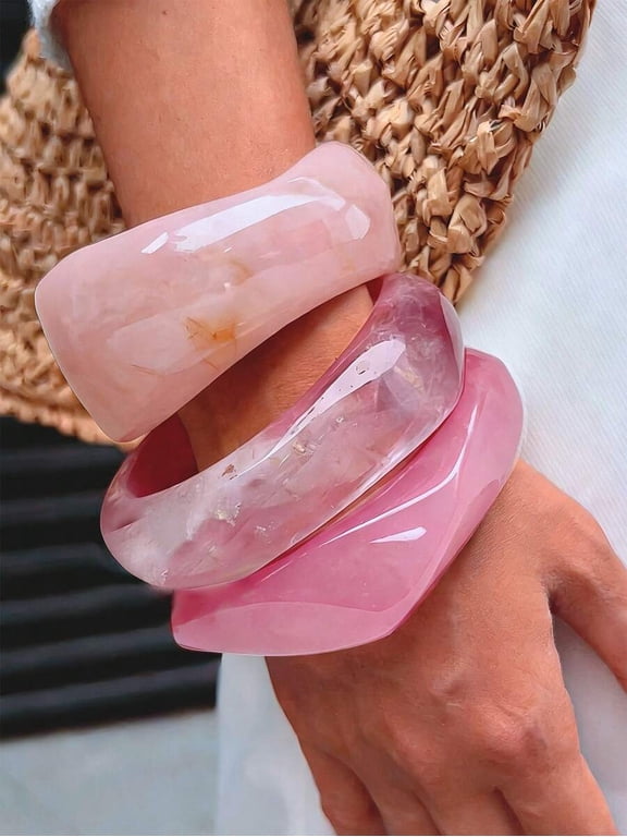 Pink Resin Stackable Bangle Set, 3-Piece Fashion Acrylic Bracelet for Women